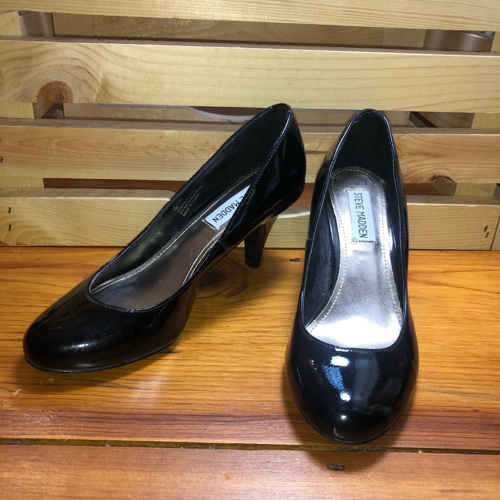 STEVE MADDED|BLACK PATENT LEATHER LOW HEEL|SZ 6